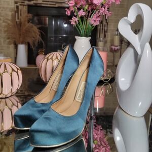 Salvatore Ferragamo green silk heels